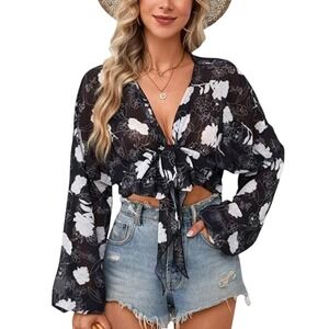Lulus X Revolve Perfect Black Cover Open Front Bell‎ Sleeves NWT